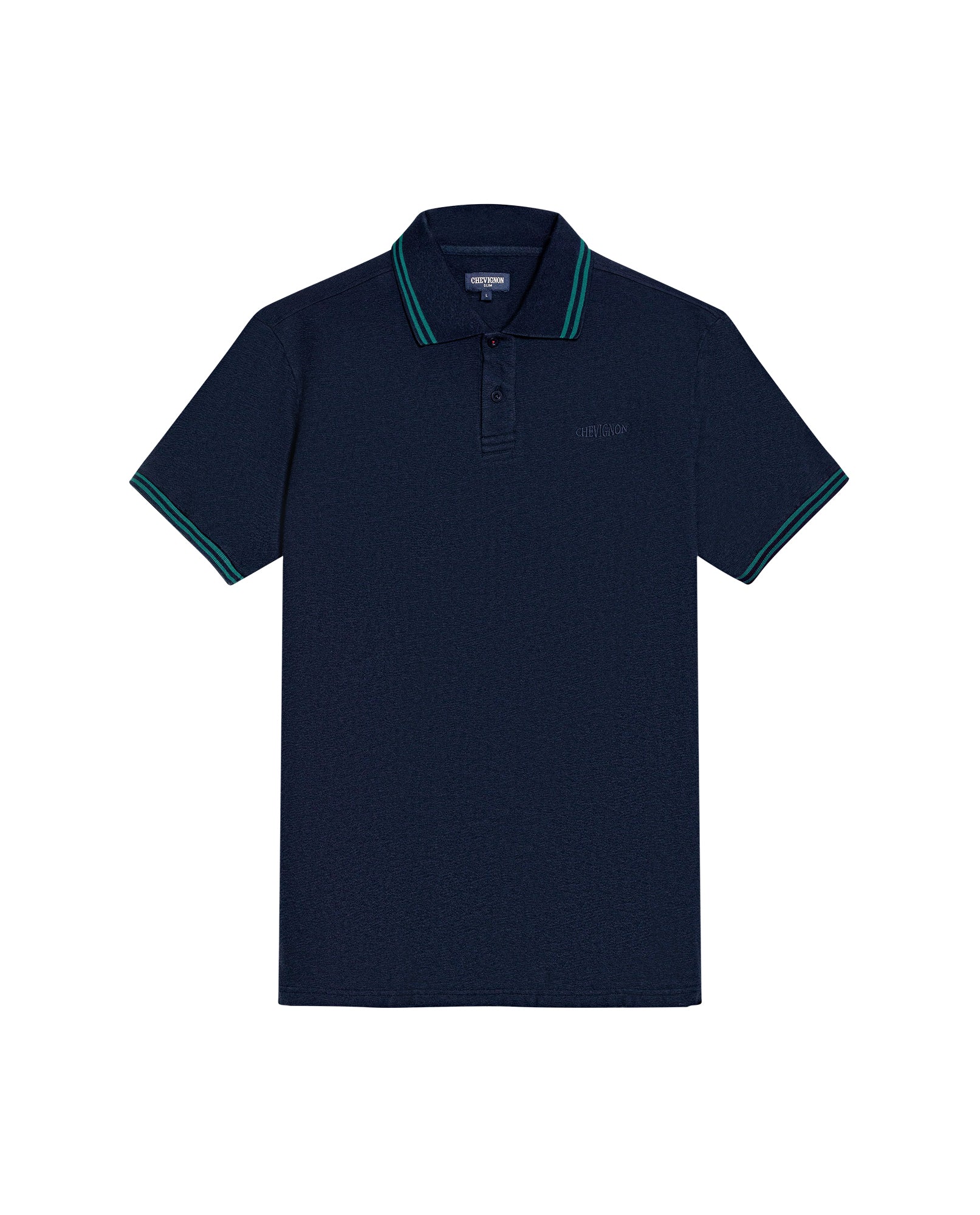 Mens Polo Shirt Slim Fit Short Sleeve Textured Cotton Knit Simulation Contrast Stripe Collar Cuffs - Blue 63_601H029_AZU193924_3