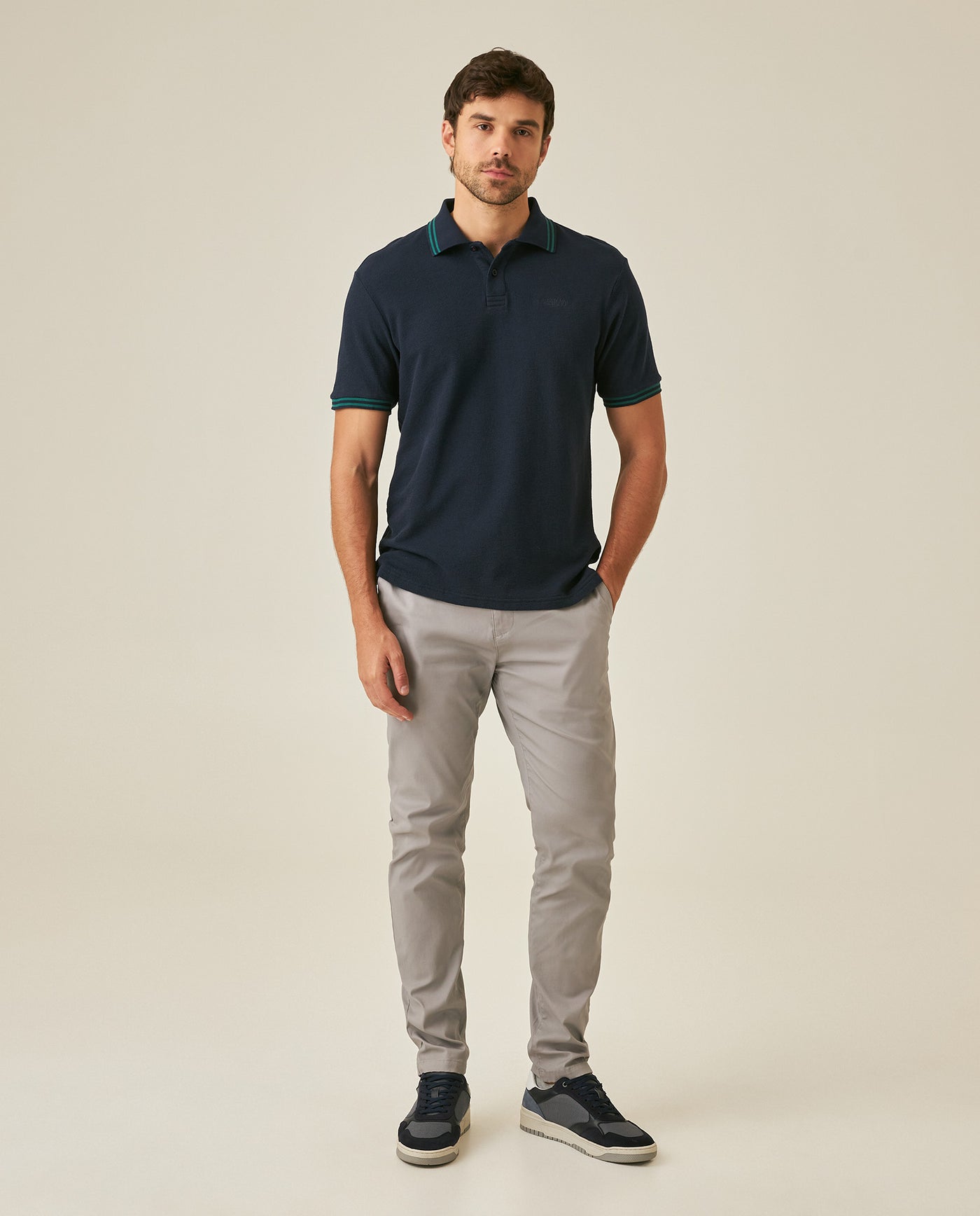 Mens Polo Shirt Slim Fit Short Sleeve Textured Cotton Knit Simulation Contrast Stripe Collar Cuffs - Blue 63_601H029_AZU193924_4