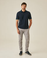 Mens Polo Shirt Slim Fit Short Sleeve Textured Cotton Knit Simulation Contrast Stripe Collar Cuffs - Blue 63_601H029_AZU193924_4