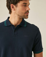 Mens Polo Shirt Slim Fit Short Sleeve Textured Cotton Knit Simulation Contrast Stripe Collar Cuffs - Blue 63_601H029_AZU193924_5