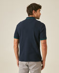 Mens Polo Shirt Slim Fit Short Sleeve Textured Cotton Knit Simulation Contrast Stripe Collar Cuffs - Blue 63_601H029_AZU193924_6