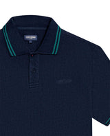 Mens Polo Shirt Slim Fit Short Sleeve Textured Cotton Knit Simulation Contrast Stripe Collar Cuffs - Blue 63_601H029_AZU193924_8