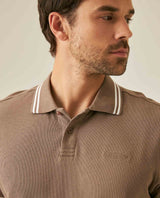 Mens Polo Shirt Slim Fit Short Sleeve Textured Cotton Knit Simulation Contrast Stripe Collar Cuffs - Brown 63_601H029_CAF190840_5