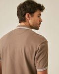 Mens Polo Shirt Slim Fit Short Sleeve Textured Cotton Knit Simulation Contrast Stripe Collar Cuffs - Brown 63_601H029_CAF190840_7