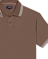 Mens Polo Shirt Slim Fit Short Sleeve Textured Cotton Knit Simulation Contrast Stripe Collar Cuffs - Brown 63_601H029_CAF190840_8
