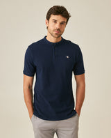 Mens Polo Shirt Slim Fit Mandarin Collar Short Sleeve Cotton Denim Yarns Embroidered Collar Vibrant Duck - Blue 63_601H031_AZU193924_0