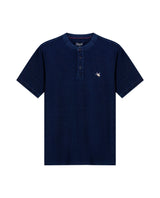 Mens Polo Shirt Slim Fit Mandarin Collar Short Sleeve Cotton Denim Yarns Embroidered Collar Vibrant Duck - Blue 63_601H031_AZU193924_3