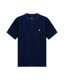 Mens Polo Shirt Slim Fit Mandarin Collar Short Sleeve Cotton Denim Yarns Embroidered Collar Vibrant Duck - Blue 63_601H031_AZU193924_3