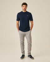 Mens Polo Shirt Slim Fit Mandarin Collar Short Sleeve Cotton Denim Yarns Embroidered Collar Vibrant Duck - Blue 63_601H031_AZU193924_4