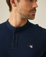 Mens Polo Shirt Slim Fit Mandarin Collar Short Sleeve Cotton Denim Yarns Embroidered Collar Vibrant Duck - Blue 63_601H031_AZU193924_5