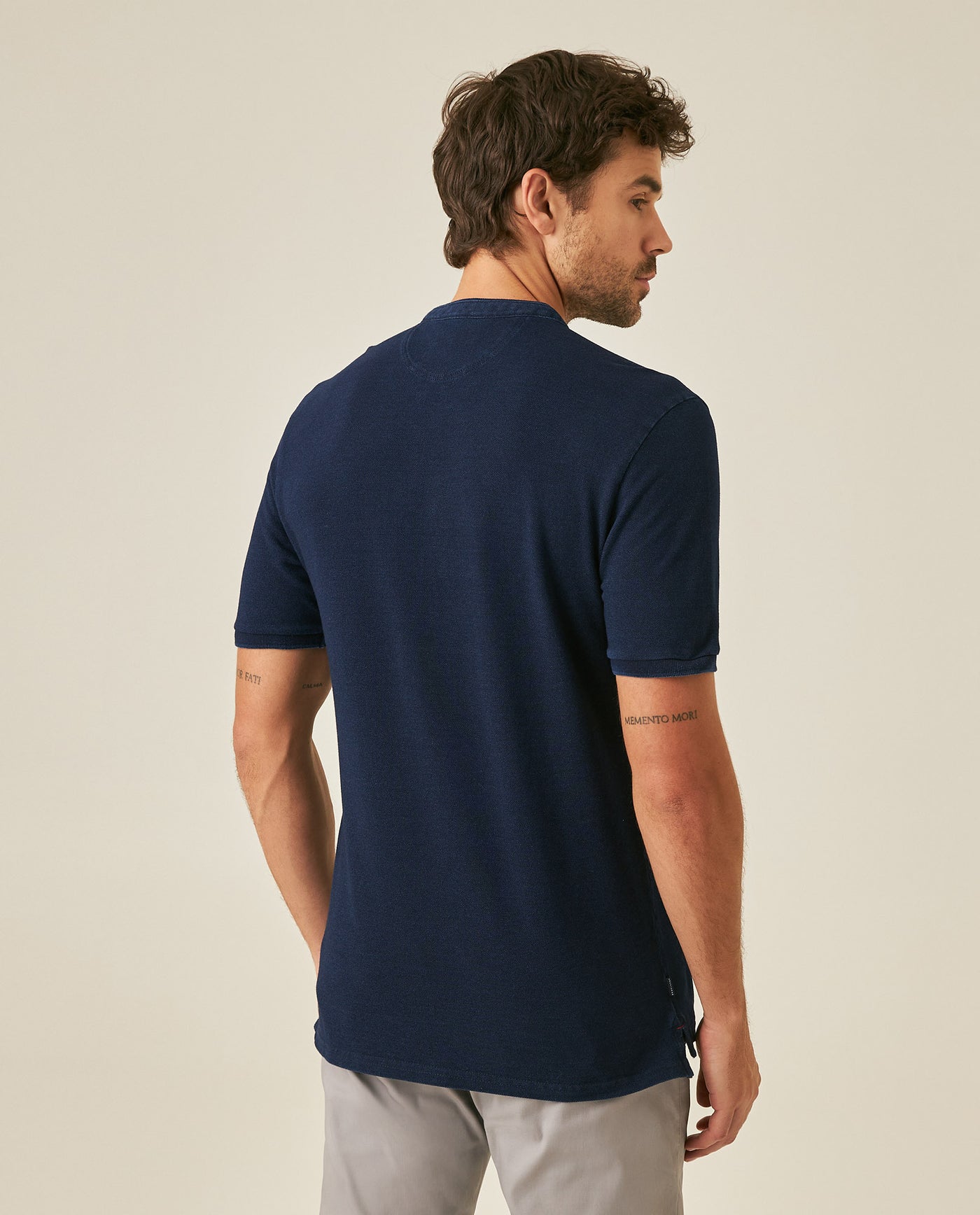 Mens Polo Shirt Slim Fit Mandarin Collar Short Sleeve Cotton Denim Yarns Embroidered Collar Vibrant Duck - Blue 63_601H031_AZU193924_6