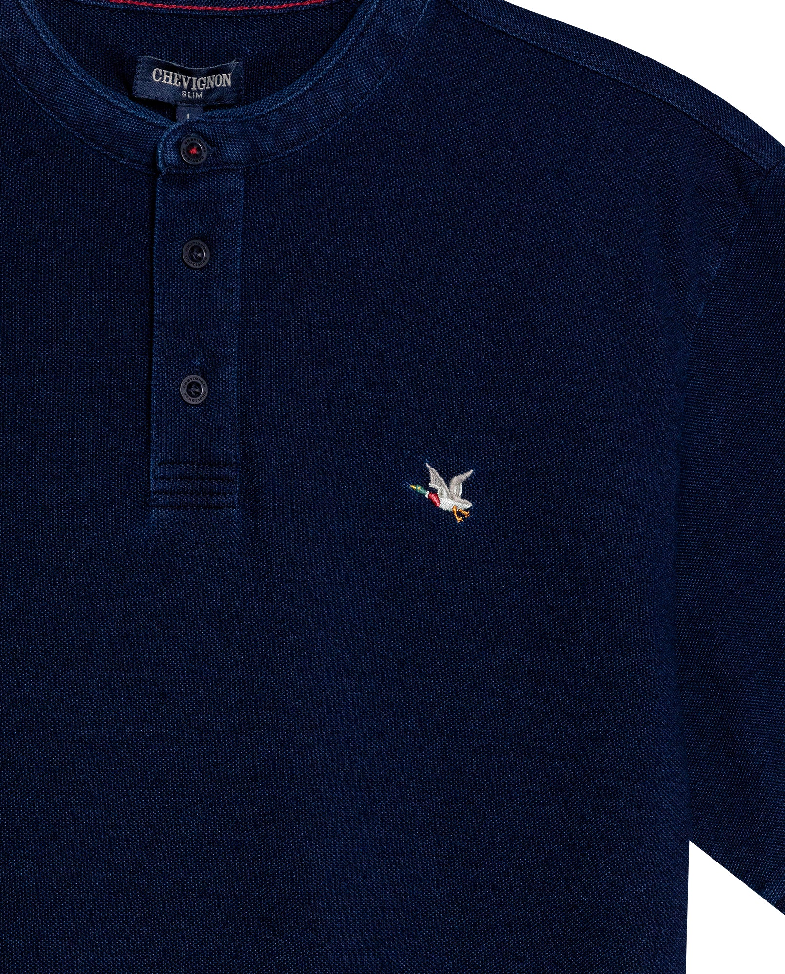 Mens Polo Shirt Slim Fit Mandarin Collar Short Sleeve Cotton Denim Yarns Embroidered Collar Vibrant Duck - Blue 63_601H031_AZU193924_8