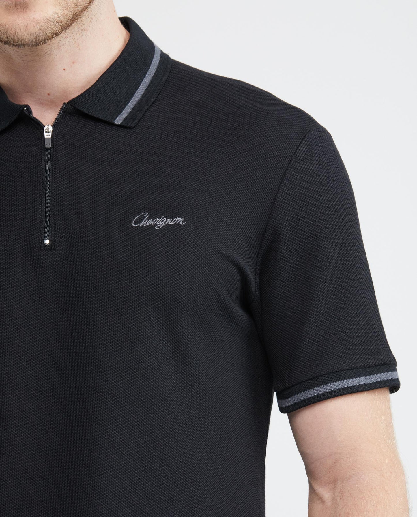 Men's Polo Shirt, Slim Fit Short Sleeve - Button Placket with Closure - Black - 1