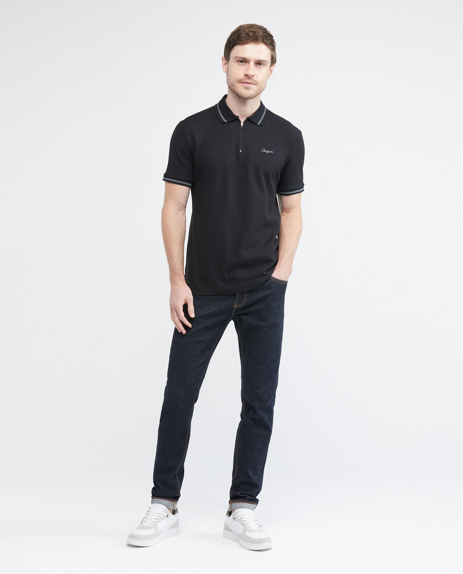 Men's Polo Shirt, Slim Fit Short Sleeve - Button Placket with Closure - Black - 2