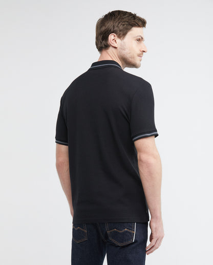 Men's Polo Shirt, Slim Fit Short Sleeve - Button Placket with Closure - Black - 4