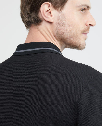 Men's Polo Shirt, Slim Fit Short Sleeve - Button Placket with Closure - Black - 5