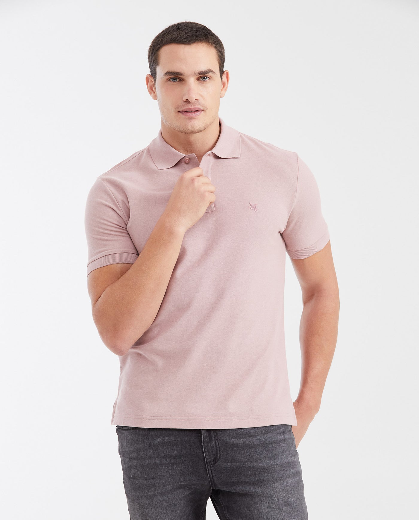 Mens Classic Fit Cotton Polo Shirt - Pink 63_602G000_ROS161806_0