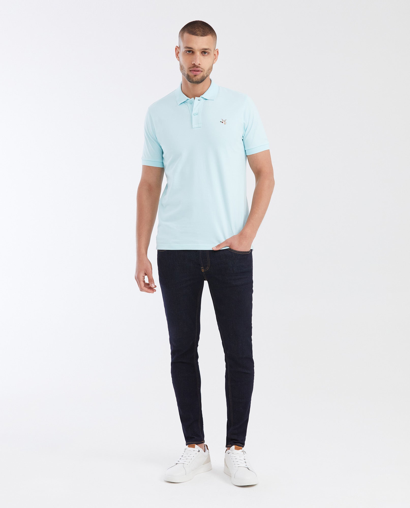 Mens Slim Fit Cotton Blend Polo Shirt - Blue 63_602G001_AZU124608_3