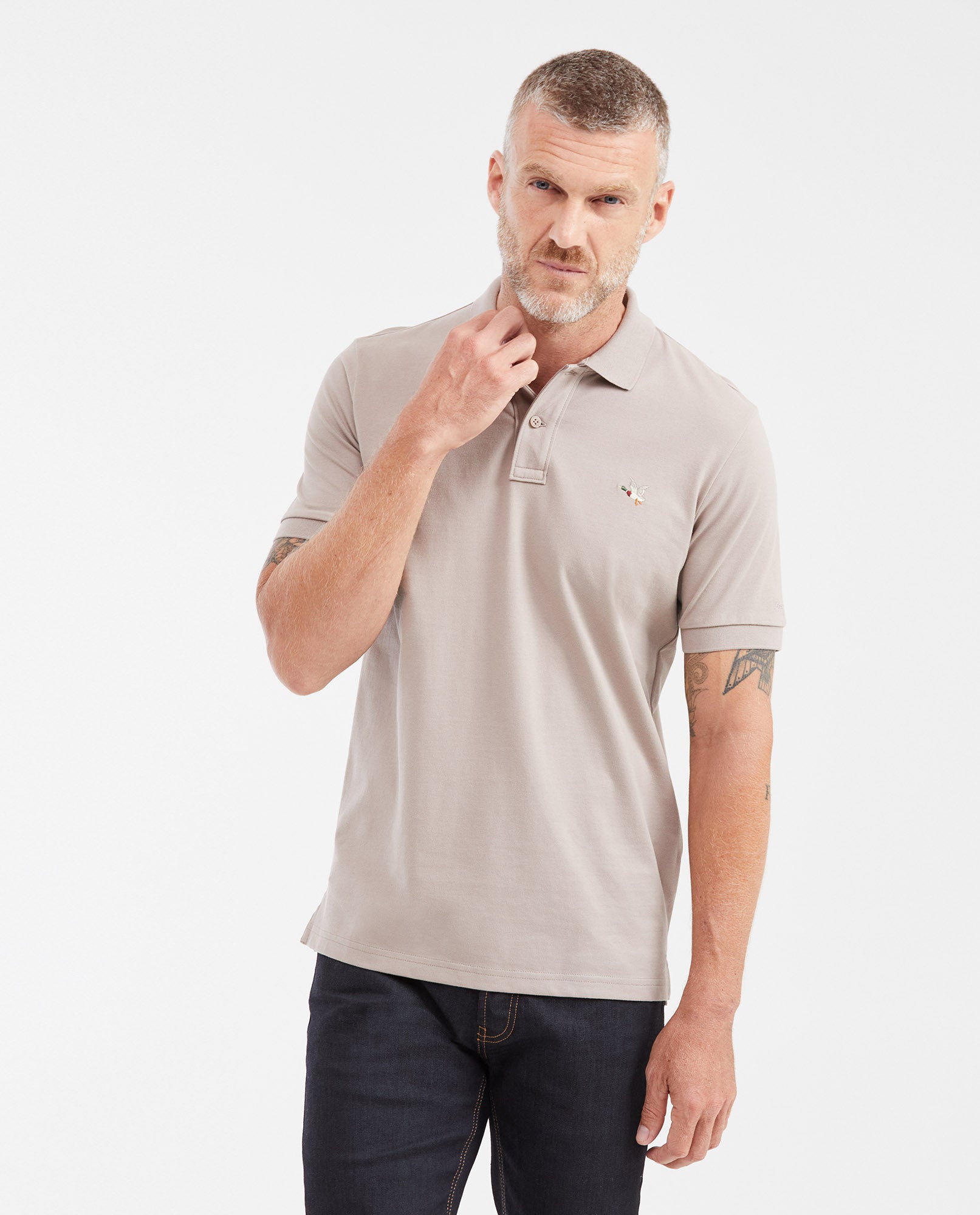 Mens Slim Fit Cotton Blend Polo Shirt - Gray 63_602G001_GRI171210_0