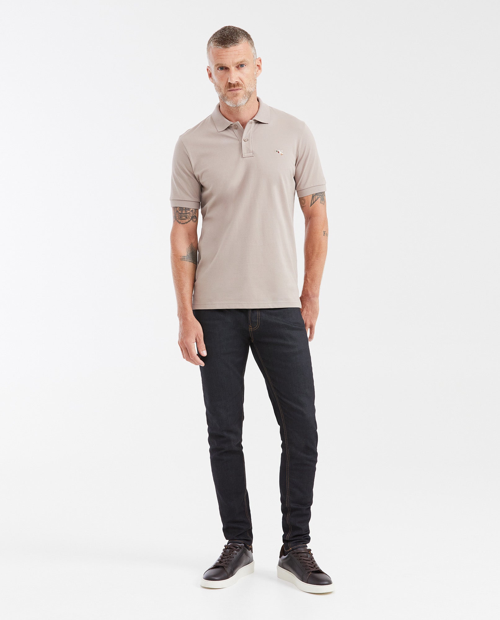 Mens Slim Fit Cotton Blend Polo Shirt - Gray 63_602G001_GRI171210_3
