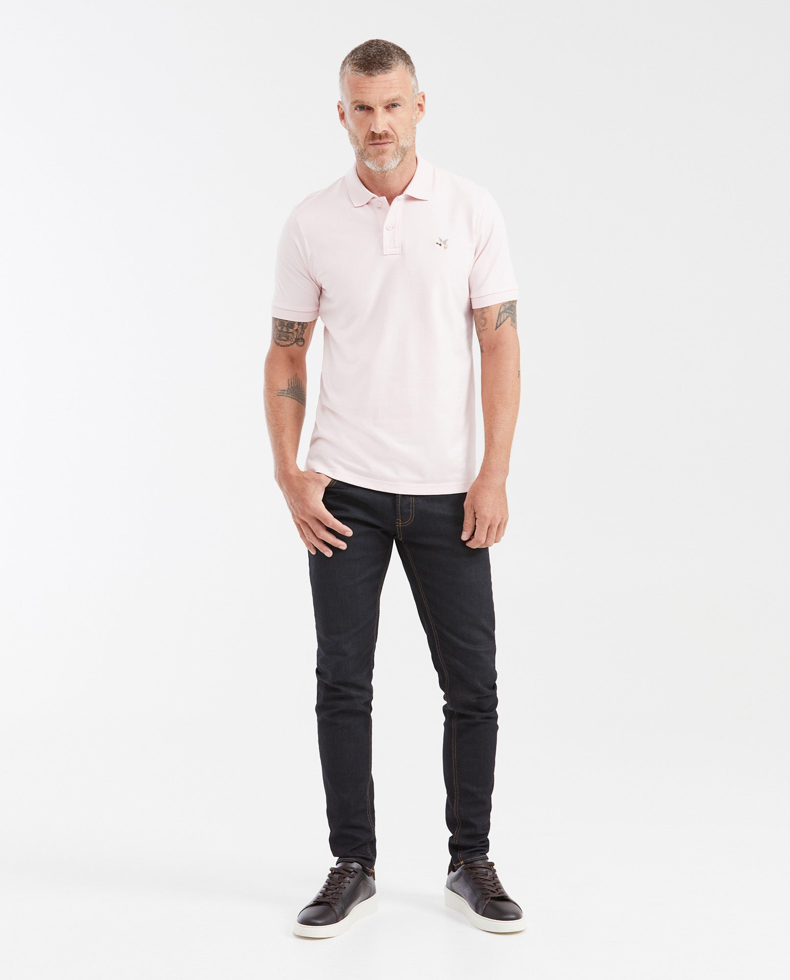Mens Slim Fit Cotton Blend Polo Shirt - Pink 63_602G001_ROS131904_3