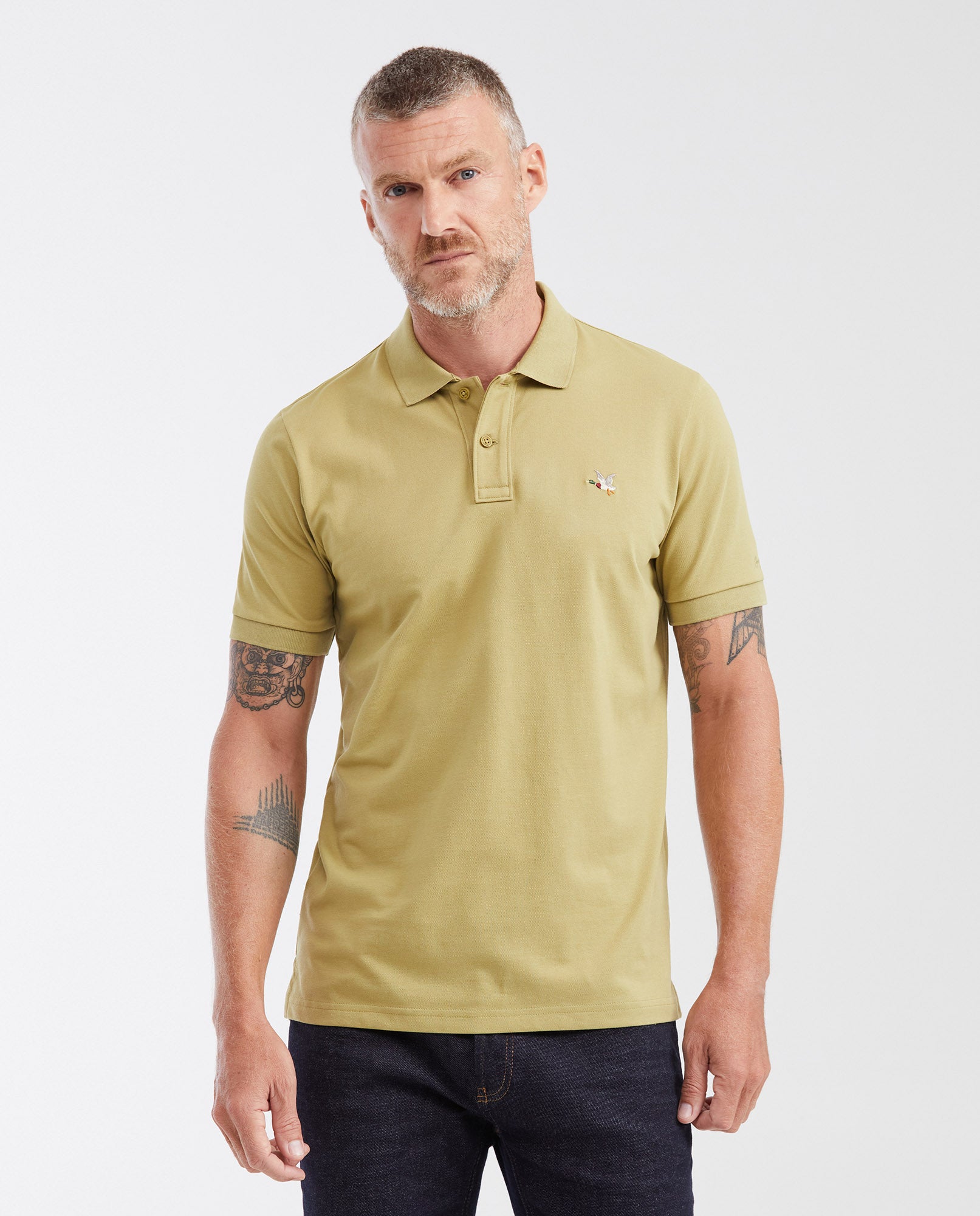 Mens Slim Fit Cotton Blend Polo Shirt - Green 63_602G001_VER160526_0
