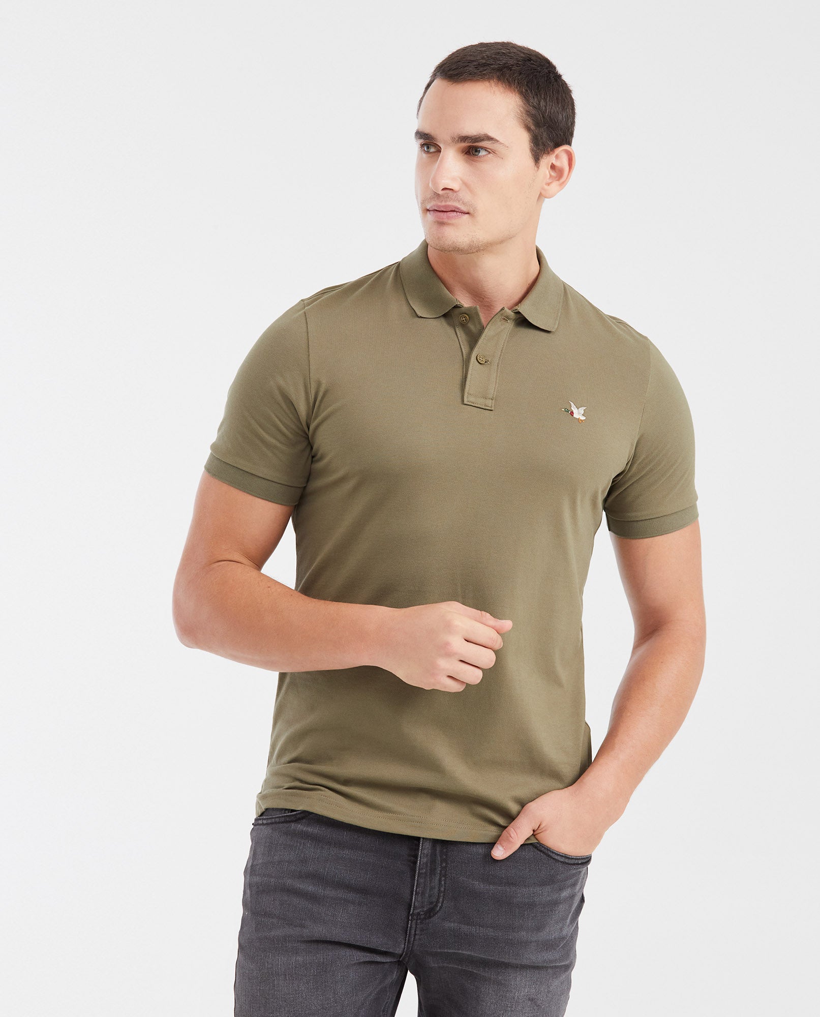 Mens Slim Fit Cotton Blend Polo Shirt - Green 63_602G001_VER180521_0