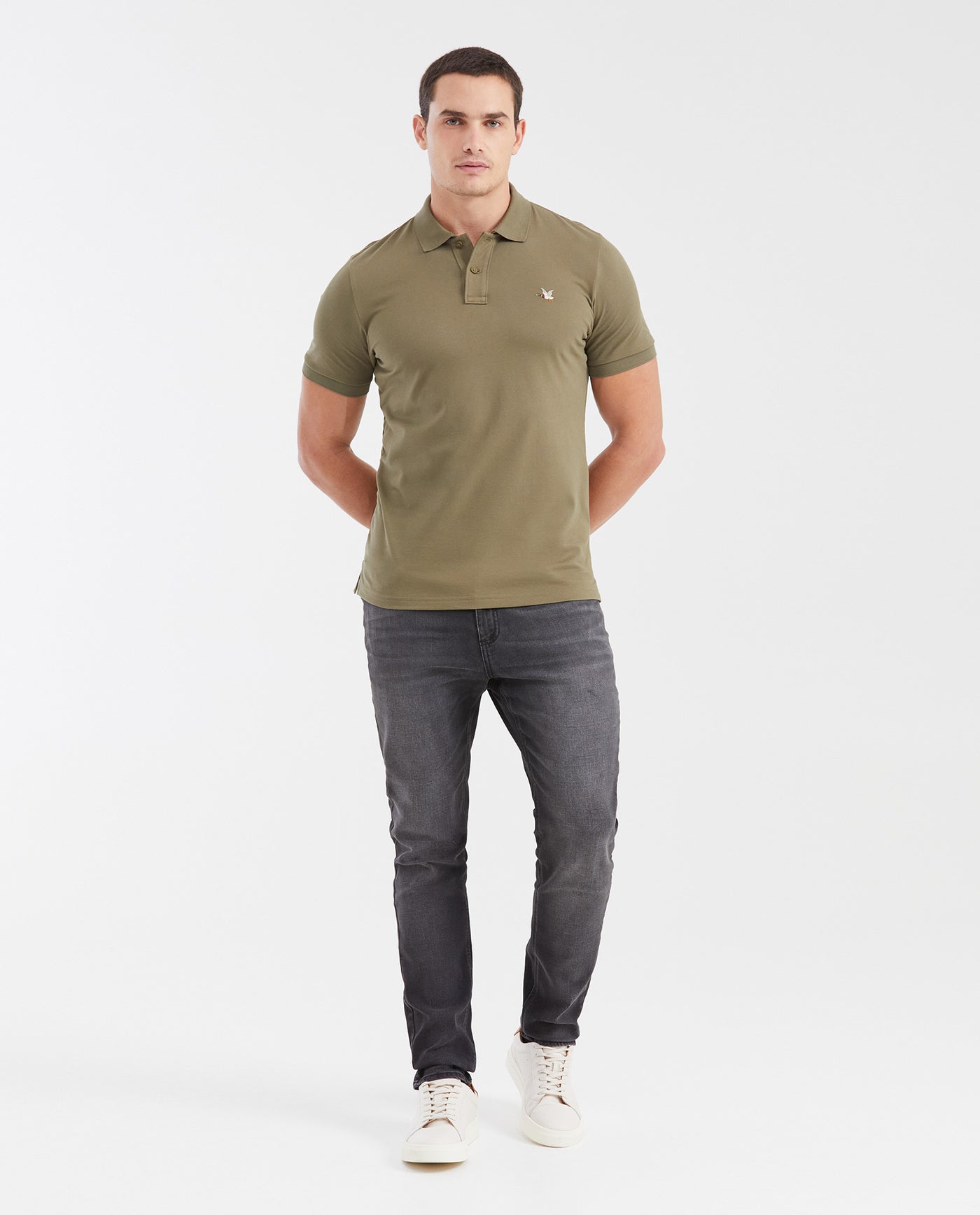 Mens Slim Fit Cotton Blend Polo Shirt - Green 63_602G001_VER180521_3