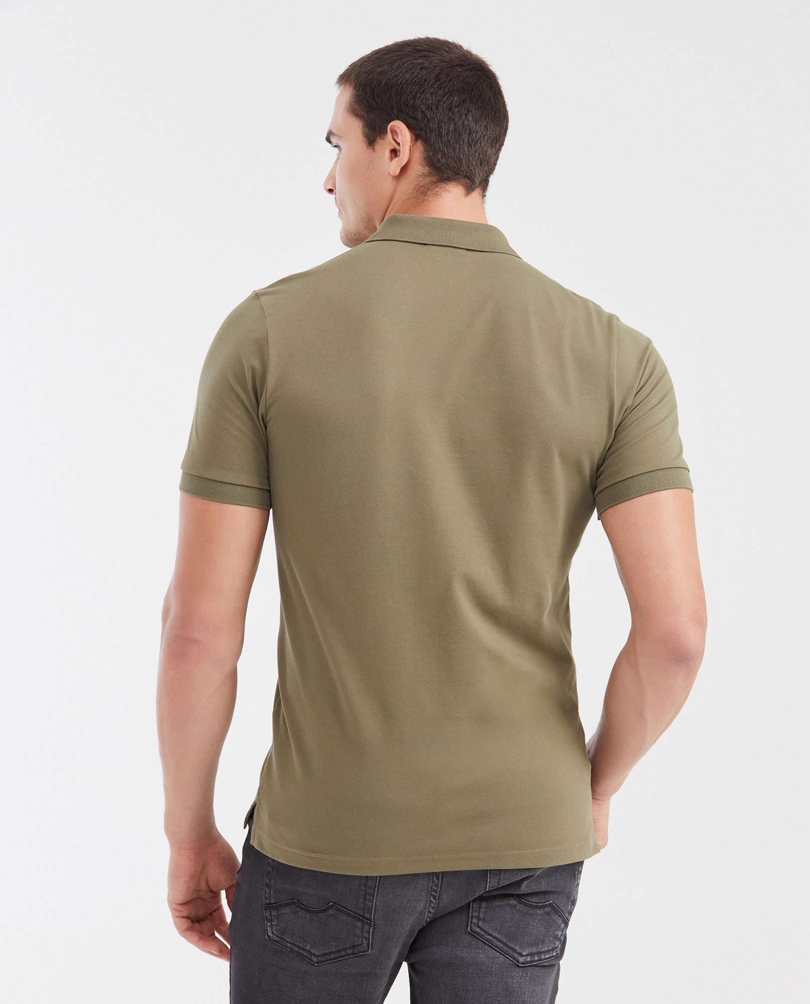 Mens Slim Fit Cotton Blend Polo Shirt - Green 63_602G001_VER180521_5