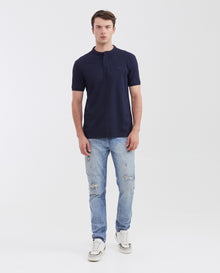 Men's Slim Fit Polo Shirt with Neru Collar - Blue - 2