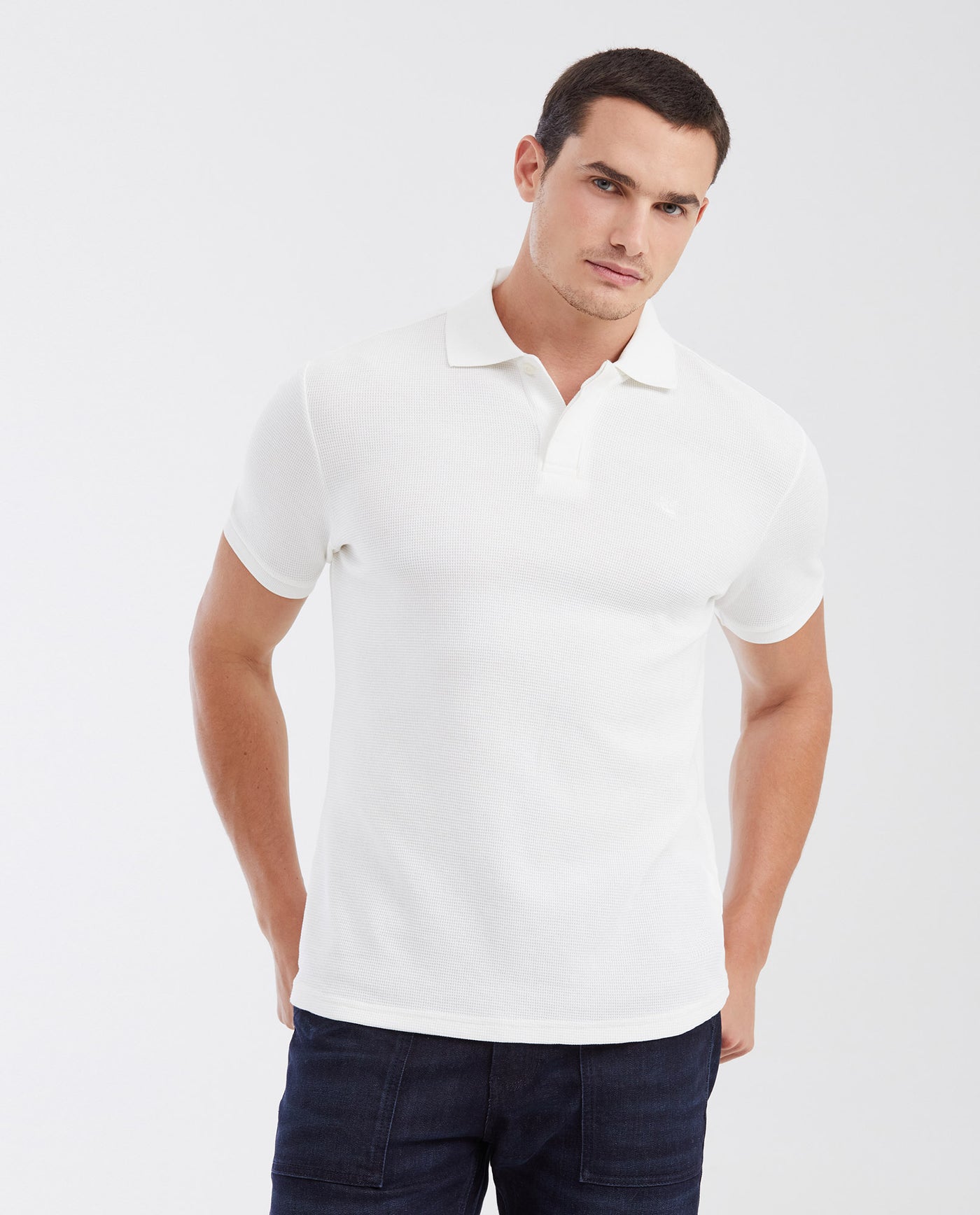 Slim Fit Polo Shirt with Waffle Texture and Hidden Buttons for Men - Raw 602G010 - 1