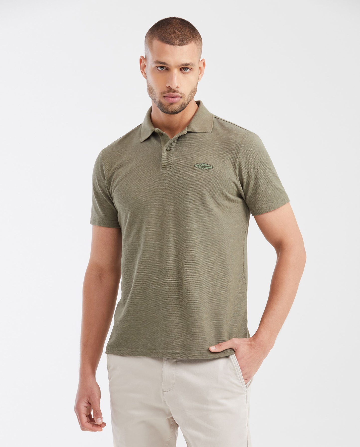 Men's Slim Fit Polo Shirt with Embroidered Applique - Green - 1
