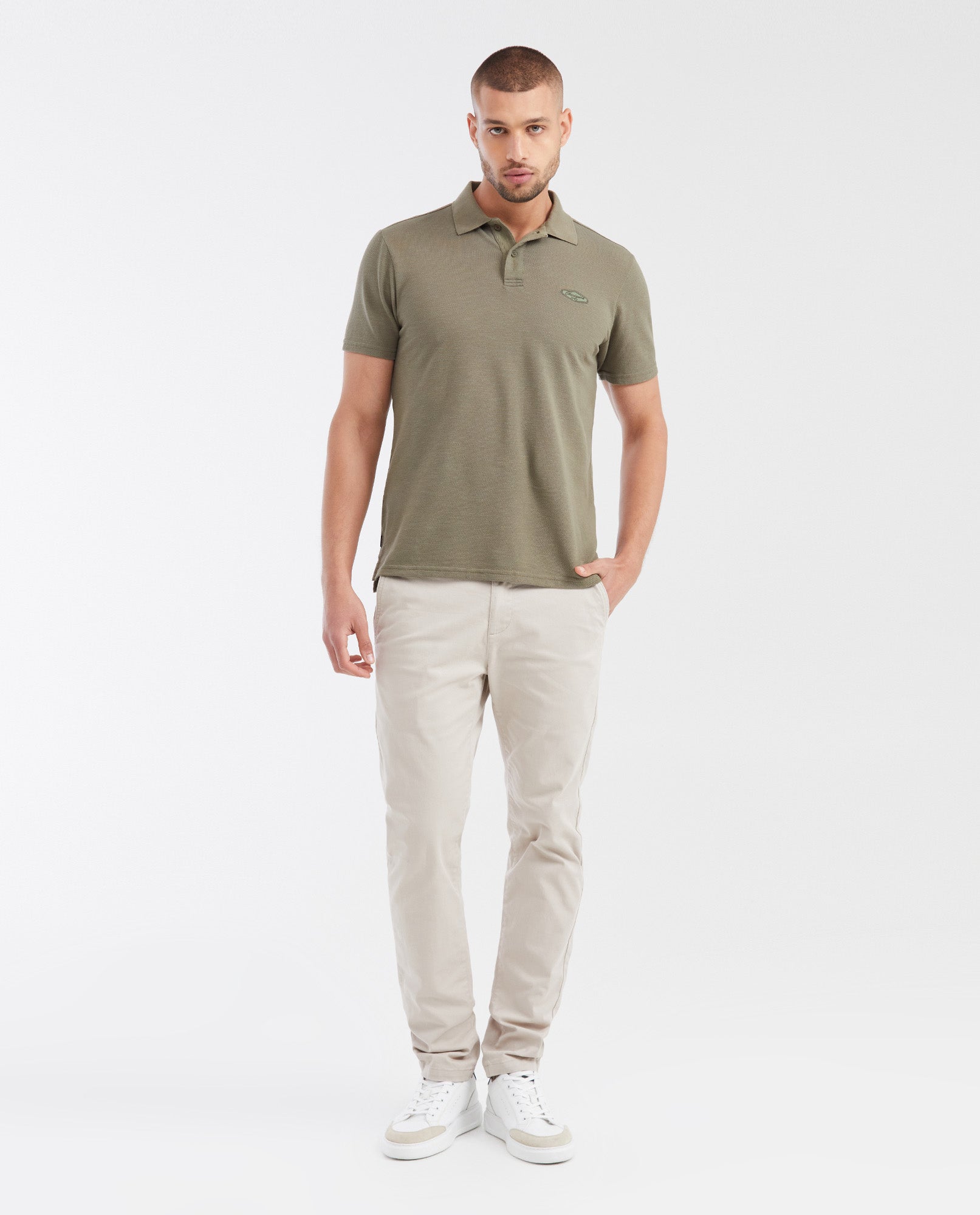 Men's Slim Fit Polo Shirt with Embroidered Applique - Green - 2