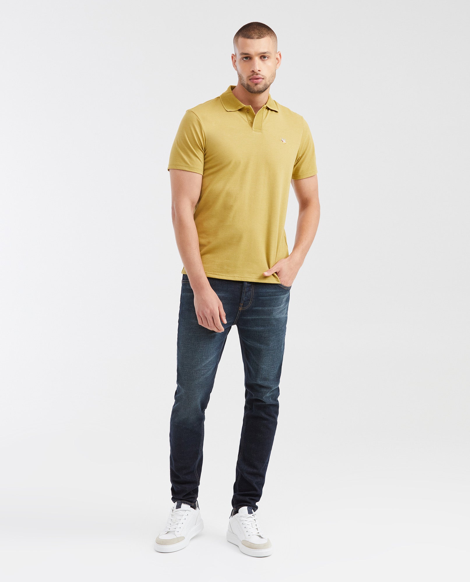 Men's Slim Fit Polo Shirt with Wide Ribbed Collar - Green 602G017 - 2