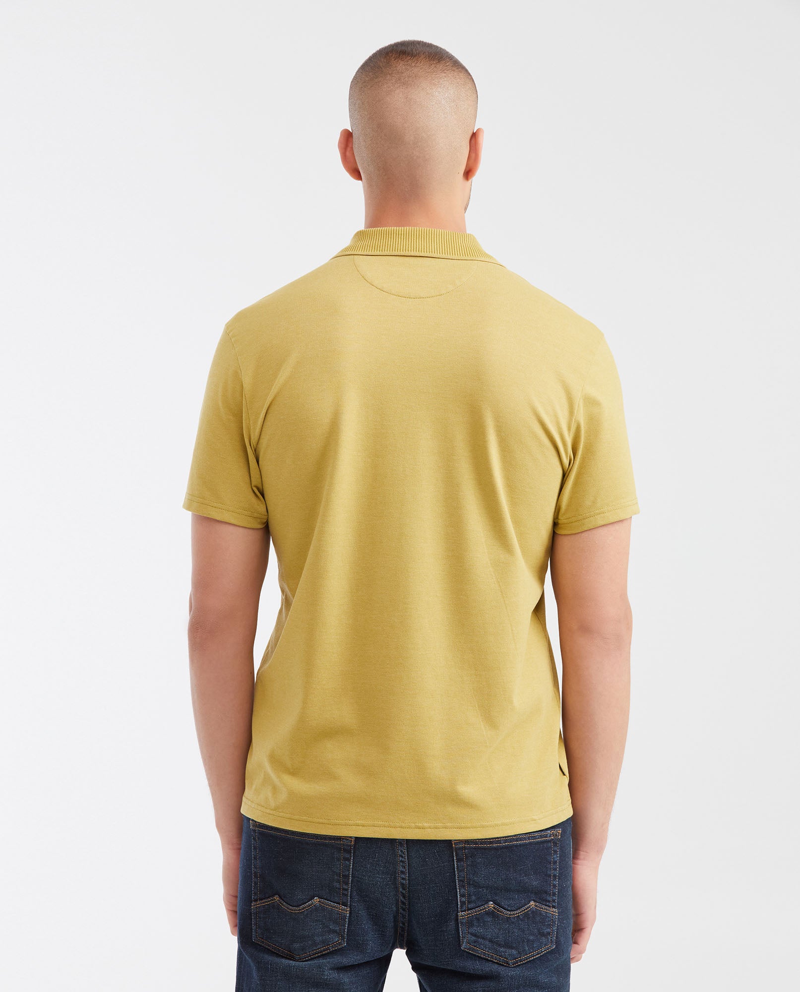 Men's Slim Fit Polo Shirt with Wide Ribbed Collar - Green 602G017 - 4