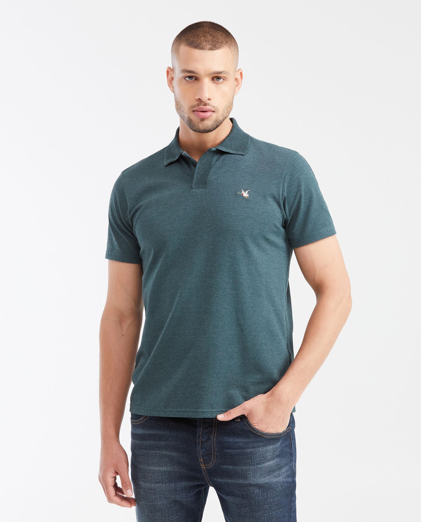 Men's Slim Fit Polo Shirt with Wide Ribbed Collar - Green - 1