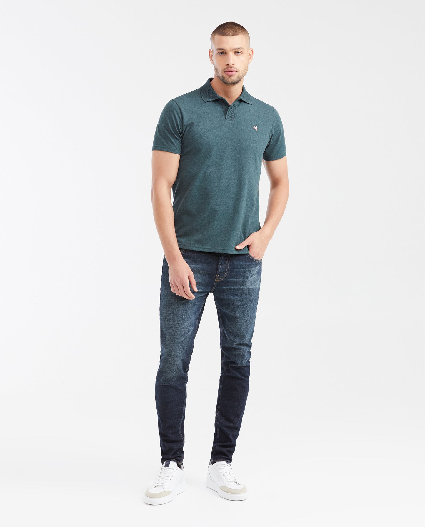 Men's Slim Fit Polo Shirt with Wide Ribbed Collar - Green - 2