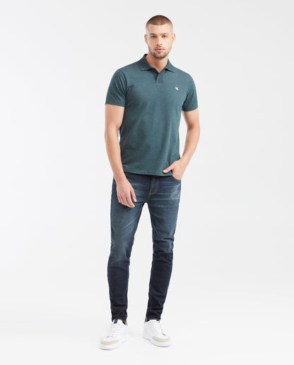 Men's Slim Fit Polo Shirt with Wide Ribbed Collar - Green - 2