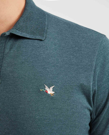 Men's Slim Fit Polo Shirt with Wide Ribbed Collar - Green - 3