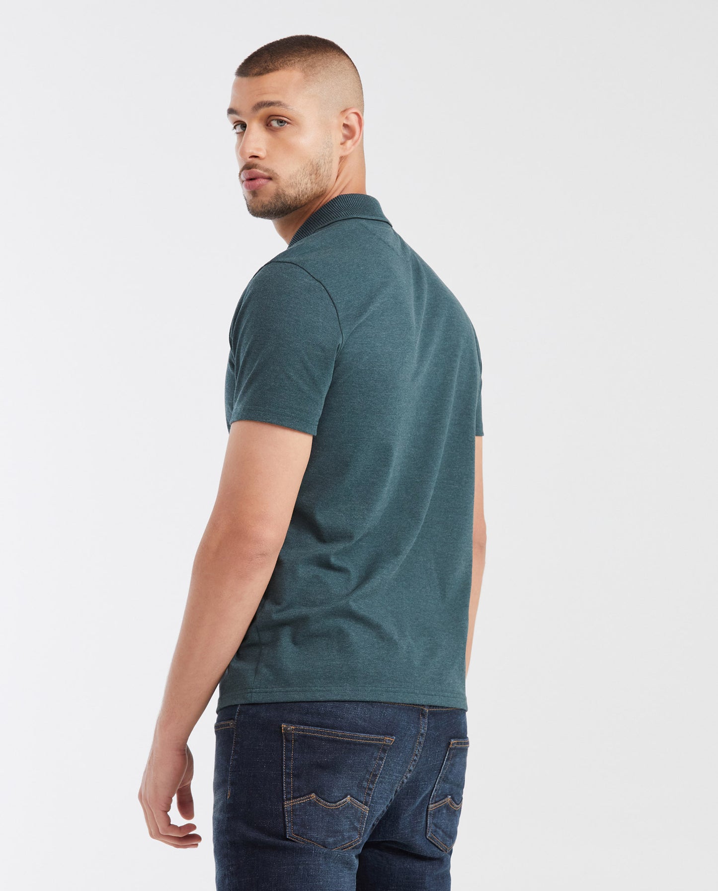 Men's Slim Fit Polo Shirt with Wide Ribbed Collar - Green - 4