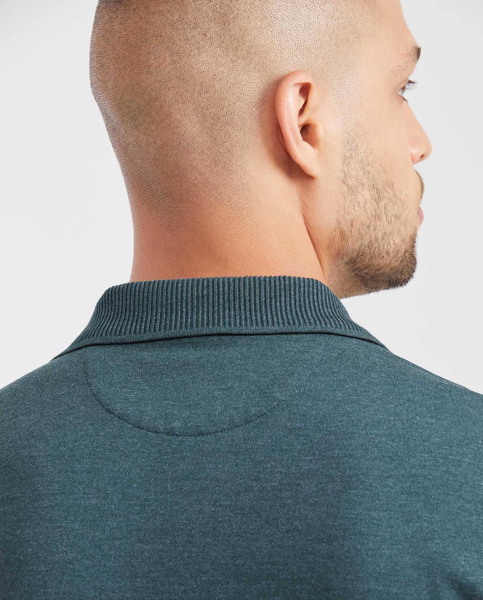 Men's Slim Fit Polo Shirt with Wide Ribbed Collar - Green 602G017 - 5