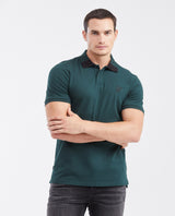 Men's Slim Fit Polo Shirt with Color Block Collar - Green 602G018 - 1