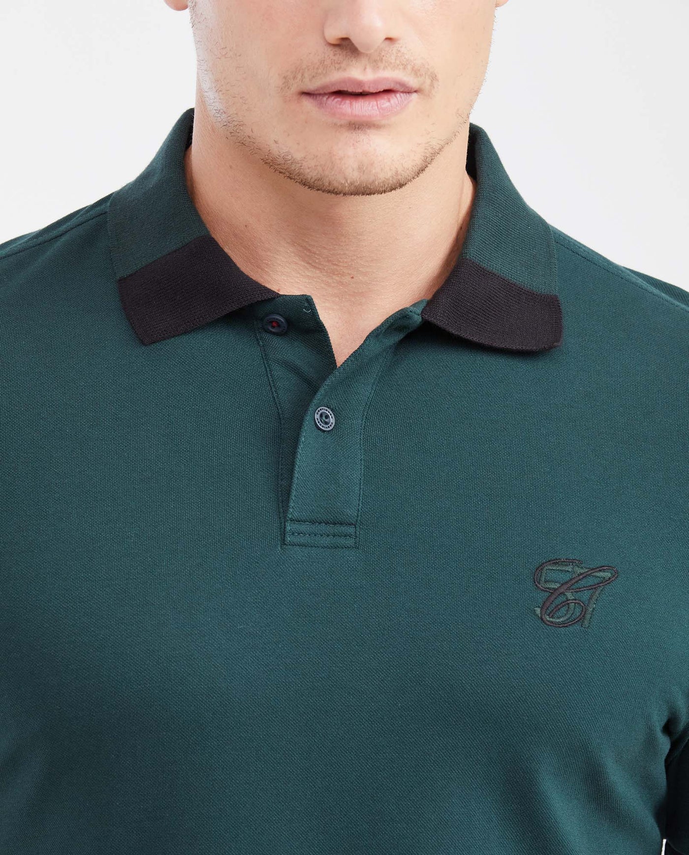 Men's Slim Fit Polo Shirt with Color Block Collar - Green 602G018 - 3