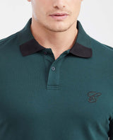Men's Slim Fit Polo Shirt with Color Block Collar - Green 602G018 - 3