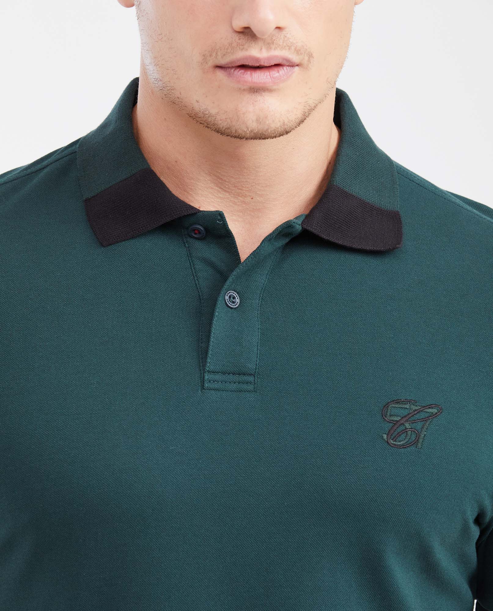 Men's Slim Fit Polo Shirt with Color Block Collar - Green 602G018 - 3