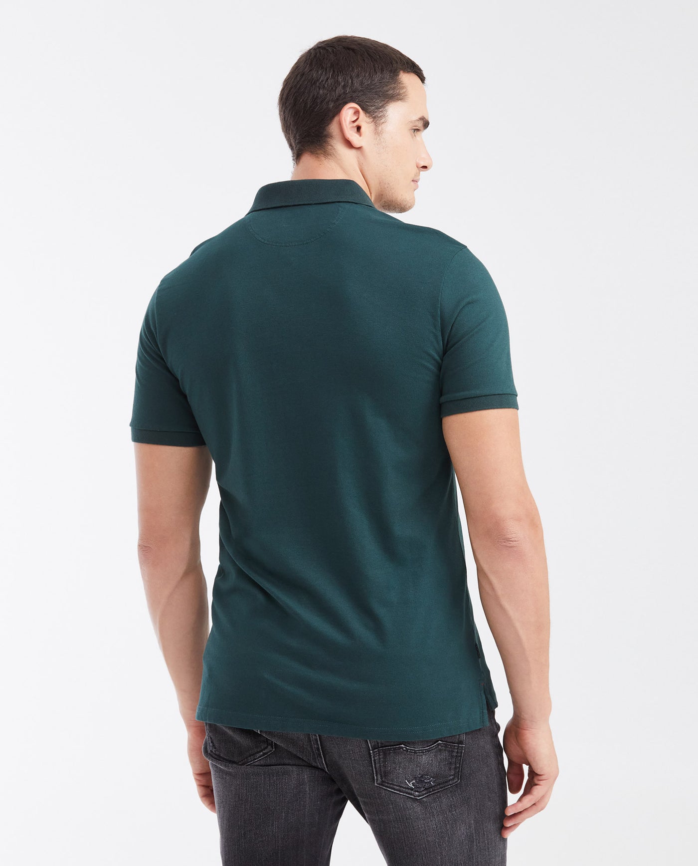 Men's Slim Fit Polo Shirt with Color Block Collar - Green 602G018 - 5