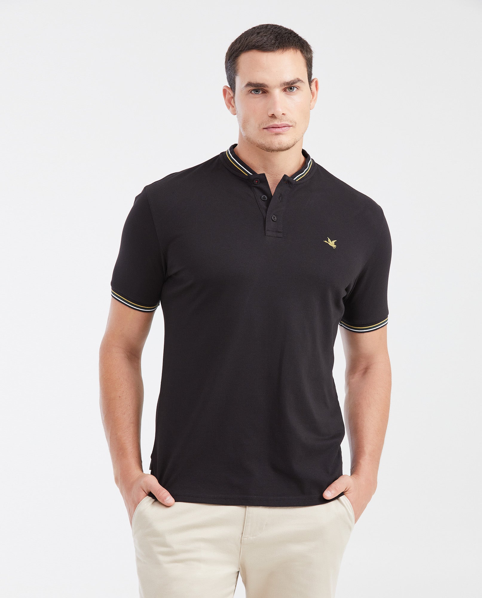 Men's Slim Fit Striped Mandarin Collar Cotton Polo Shirt - 1