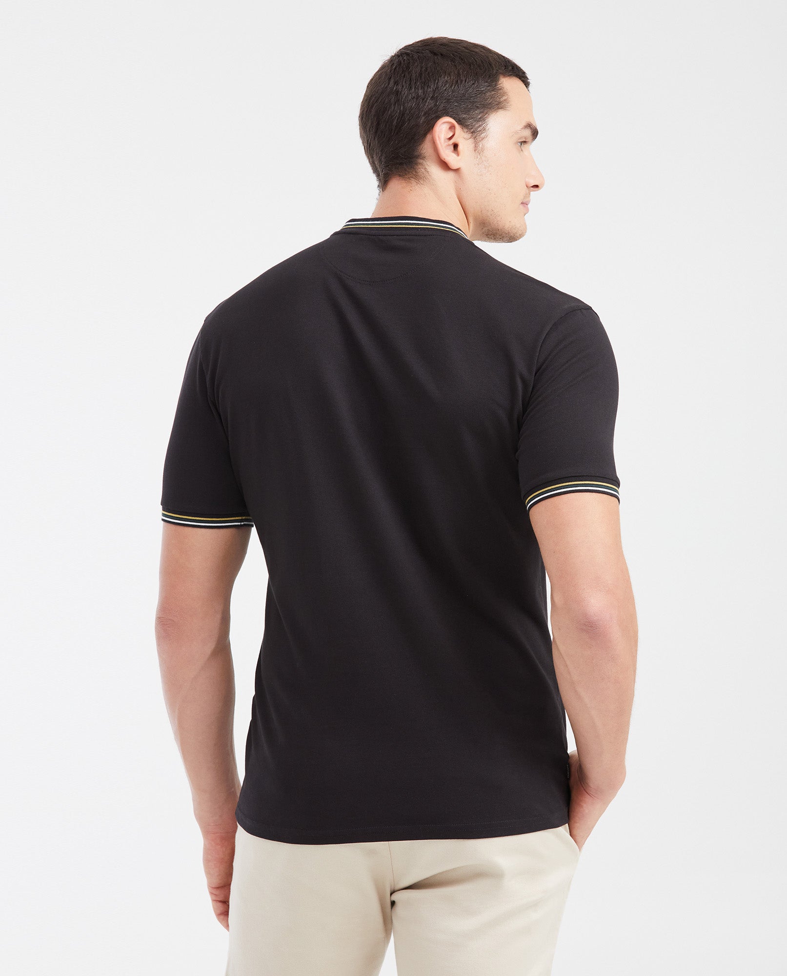 Men's Slim Fit Striped Mandarin Collar Cotton Polo Shirt - 4