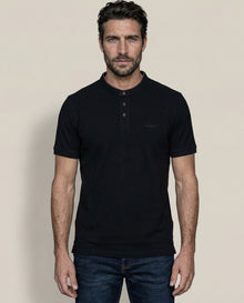 Mens Slim Fit Mandarin Collar Polo Shirt - Black 63_605G152_NEG194004_0