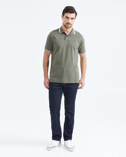CLASSIC FIT CONTRAST STRIPES POLO IN GREEN